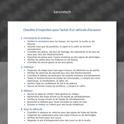 checklist inspection vehicule