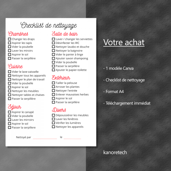 checklist nettoyage