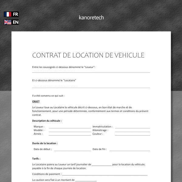 Contrat location véhicule